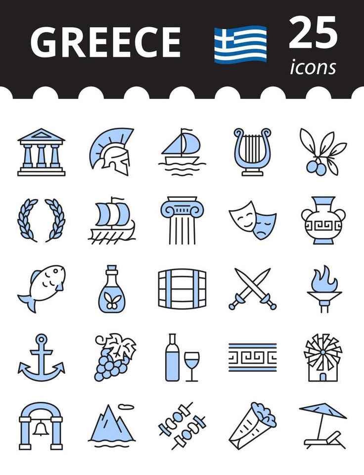 Greece related icon set. Greek symbols collection. Vector illustration. Symbols Of Greek Mythology, Greece Aesthetics Drawings, Athens Symbol, Greek Pixel Art, Greek Mythology Doodles, Ancient Greece Symbols, Greece Doodles, Greek Doodles, Greece Symbols