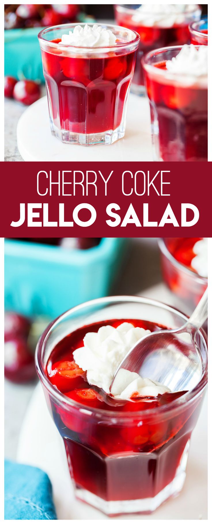 cherry coke jello salad with whipped cream on top