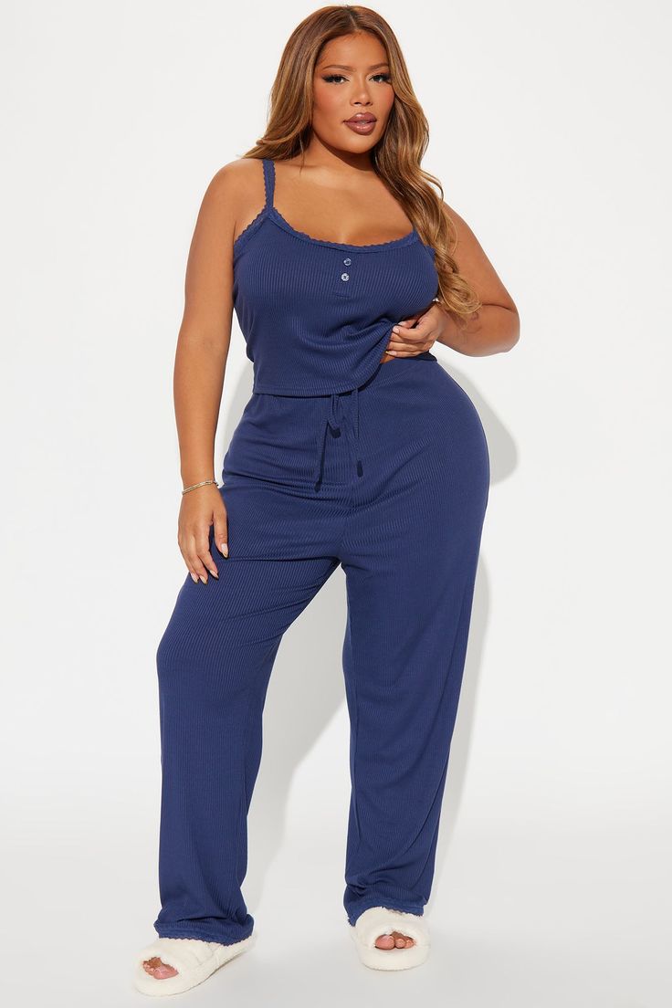 Available In Black And Navy. PJ Pant Set Cropped Cami Top Button Detail Matching Pants Elastic Waistband Stretch Lace Trim Final Sale 92% Polyester 8% Spandex Imported | Sleeping Mood Ribbed PJ Pant Set in Navy Blue size 1X by Fashion Nova Sleeping Mood, Pj Pant, Pajama Pant, Pj Pants, Cropped Cami, Matching Pants, Cami Crop Top, Navy Fashion, Pant Set