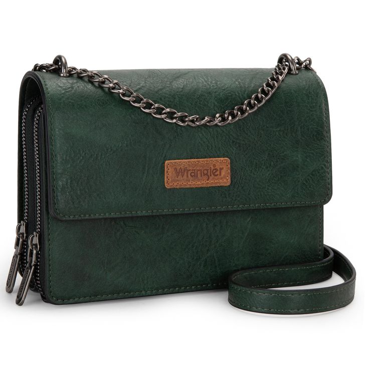 PRICES MAY VARY. From the retro looks to the versatile silhouettes, the Wrangler crossbody purse is a must-have for your style rotation. Wrangler clutch wallet measures 7.5"L x 2.5"W x 5.3"H. Small cross body purse front flap with magnetic snap closure. Trendy shoulder handbag features a non-adjustable chain crossbody strap with 20.8" (53cm) drop. The interior has multiple pockets to organize your phone and other small essentials. Shoulder Bag Vintage, Retro Looks, Trendy Shoulder Bag, Purse For Women, Women Shoulder Bag, Small Clutch, Cross Body Purse, Small Crosses, Green Gifts