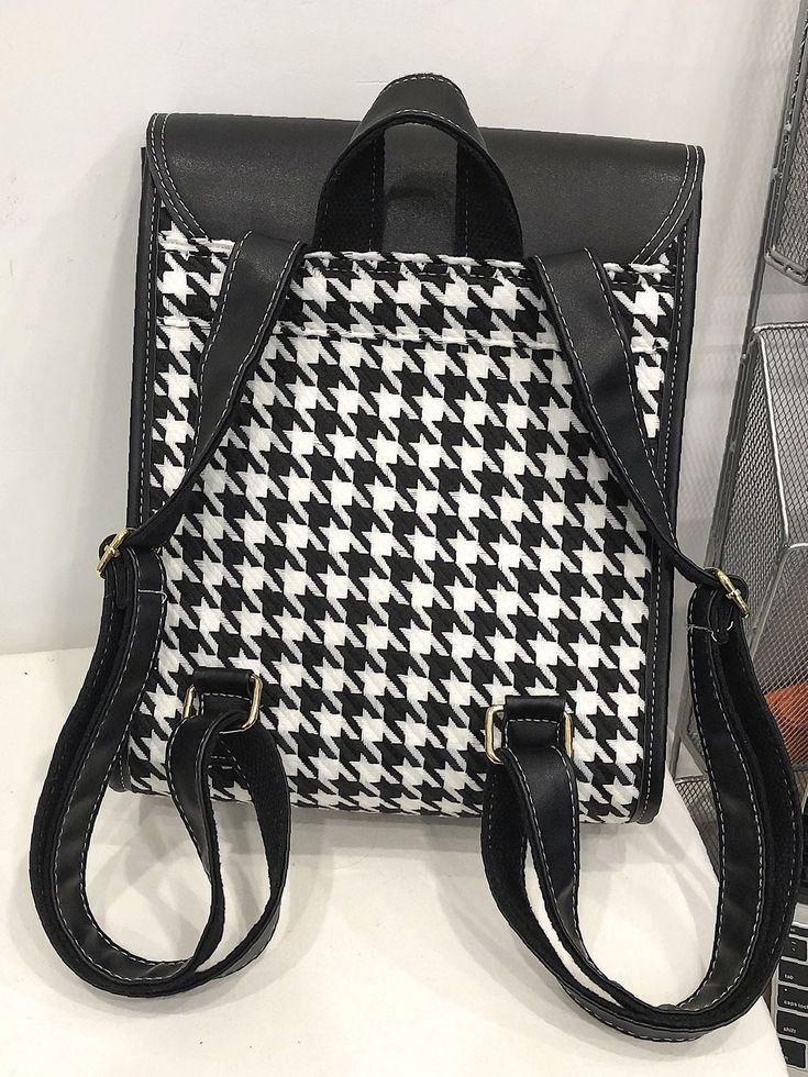 Bag For Love - Houndstooth Graphic Buckle Decor Flap Backpack - Women Backpacks Product Description Color Black Strap Type Adjustable Pattern Type Houndstooth Style Preppy Bag Size Large Quantity 1 piece Magnetic No Type Flap Backpack Composition 70% Polyurethane Composition 30% Polyester Material PU Leather Size Chart INCH CM Size Bag Width Bag Height Bag Length Strap Length one-size 5.9 13.4 10.6 31.5 Size Bag Width Bag Height Bag Length Strap Length one-size 15 34 27 80 Similar Products h2 { Retro Black Satchel For School, Retro Black Rectangular Backpack, Retro Black Backpack Shoulder Bag, Retro Black Bags For Back To School, Casual Houndstooth Travel Bag, Black Houndstooth Bag For Everyday Use, Black Houndstooth Shoulder Bag For Everyday Use, Black Houndstooth Pattern Bag For Everyday Use, Black Houndstooth Shoulder Bag For Travel