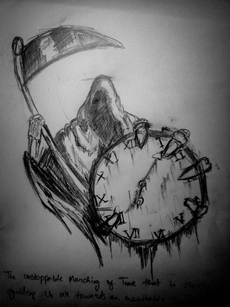 a drawing of a clock with writing on it