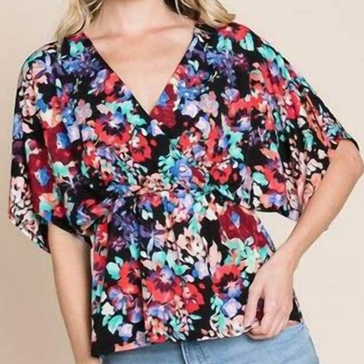 Bombom Flowy Floral Oversized Tunic Top V-Neck Short Sleeve Multicolor Small, Nwt Brand: Bombom Size: 2pcs Small Color: Multicolor Style # Ta1840 Original Price: $37.00 Details/Features: Floral Short Sleeve V-Neck Tunic Top Waist: 12" Length: 23" Materials & Care: 94% Polyester, 6% Spandex Hand Wash Cold New With Tags Or New Without Tags Pet Friendly - Smoke Free Home Same Or Next Day Shipping Trendy Floral Print V-neck Tops, Multicolor Floral Print V-neck Top, Multicolor Floral Print V-neck Blouse, Multicolor V-neck Top For Brunch, Black V-neck Printed Blouse, Chic V-neck Top With Multicolor Print, Multicolor V-neck Top For Spring, Multicolor V-neck Blouse With Floral Print, Trendy Pink V-neck Top For Spring