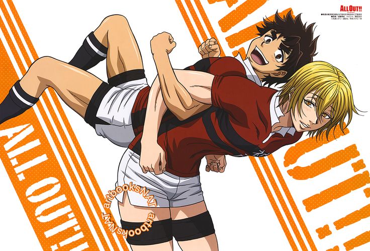 two anime characters are wrestling in front of an orange and white background with the words revolution written on it