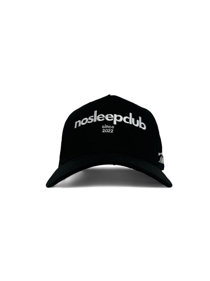 Get ready to level up your headwear game with the No Sleep Club Hat - All Black. Featuring a premium 5-panel design, seamless structured front panel, and an adjustable snapback closure, this hat is made from 100% cotton and is adorned with an embroidered logo on the front and side. Stay stylish and comfortable with this must-have hat. Black Trucker Hat With Curved Visor For Streetwear, Adjustable Trucker Hat With Curved Bill For Streetwear, Adjustable Trucker Hat With Embroidered Logo For Streetwear, Streetwear Hat With Embroidered Logo And Curved Visor, Streetwear Fitted Hat With Embroidered Logo, Black Snapback Hat With Curved Bill For Streetwear, Black Urban Snapback Hat With Curved Visor, Adjustable Snapback Trucker Hat With Embroidered Logo, Urban Trucker Hat For Streetwear With Curved Bill