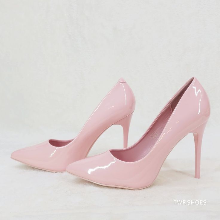 Pink Patent 4" High Heel Pumps Pointy Toe With A Cushioned Foot-Bed Matching Colored Sole To Finish Brand New And Runs True To Size Heels Fun, Sparkly Pink Heels, Miu Miu Pink Heels, Baby Pink Pumps, Light Pink Heels Prom, Classy Elegant Shoes, Dream Pairs Shoes, Quinceañera Heels, Heels Light Pink