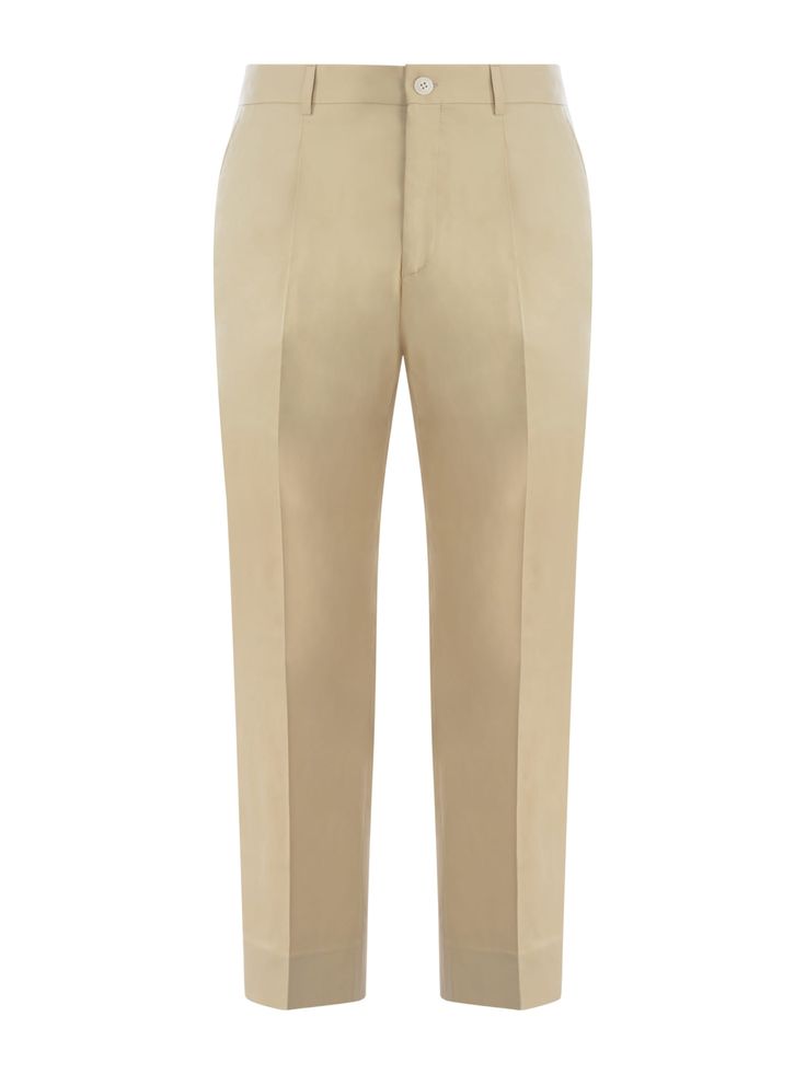 Trousers Costumein in Beige cotton. Belt loops. Side pockets. Button and zip closure. Welt pockets on the back. 100% Cotton Made in ItalyComposition: 100% Cotton Formal Cotton Bottoms With Side Pockets, Tailored Cotton Pants With Patch Pockets, Fitted Cotton Pants With Hidden Pockets, Fitted Beige Pants With Patch Pockets, Elegant Cotton Pants With Side Pockets, Classic Beige Pants With Patch Pockets, Classic Fitted Pants With Side Pockets, Classic Cotton Pants With Side Pockets, Formal Beige Cotton Pants