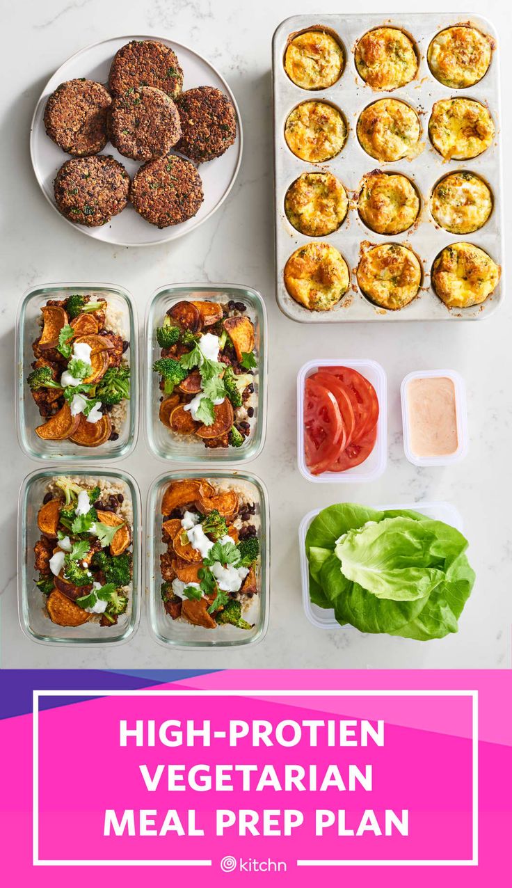 high - protein vegetarian meal prep plan with text overlay