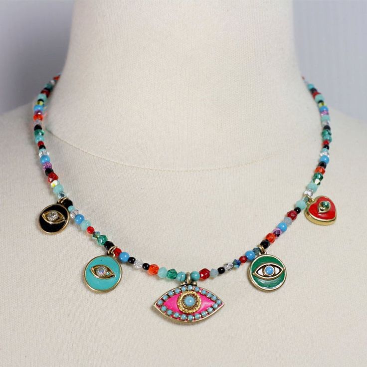 Rainbow Evil Eye Charm Choker Necklace / Colorful Evil Eyes on | Etsy Colorful Round Beaded Jewelry, Multicolor Evil Eye Jewelry, Multicolor Bohemian Pendant Charm Necklaces, Bohemian Multicolor Pendant Charm Necklaces, Festival Turquoise Necklaces With Colorful Beads, Vibrant Rainbow Jewelry With Colorful Design, Multicolor Round Evil Eye Jewelry, Multicolor Pendant Charm Necklace, Multicolor Amulet Beaded Necklaces As Gift