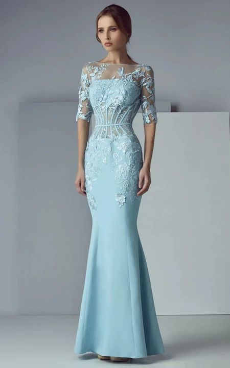 Shop Sky Blue Sheath Formal Half-sleeve Illusion Applique Evening Dress Online. Dorris Wedding offers tons of high quality collections at affordable prices. Free shipping Now! Baju Pengapit, Lace Bodice Maxi Dress, Saiid Kobeisy, Cheap Wedding Dresses Online, Evening Dresses Online, Mother Of Groom Dresses, Girls Formal Dresses, Affordable Wedding Dresses, Evening Dresses For Weddings