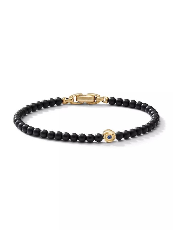 Inspired by the prayer beads found in many cultures, these meaningful designs feature a variety of smooth, vividly colored stones, representing the union of symbolism and style..18-karat yellow gold.Black onyx.Sapphire, 0.07 total carat weight.Bracelet, 4mm.Evil eye, 6mm.Push clasp.Imported.Inspired by the prayer beads found in many cultures, these meaningful designs feature a variety of smooth, vividly colored stones, representing the union of symbolism and style.18-karat yellow goldBlack onyxSapphire, 0.07 total carat weightBracelet, 4mmEvil eye, 6mmPush claspImported Spiritual Beads, The Prayer, David Yurman Jewelry, Colored Stones, Yellow Gold Jewelry, Eye Bracelet, Evil Eye Bracelet, Prayer Beads, David Yurman