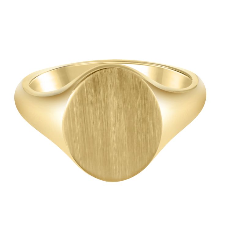 This oval signet ring glistens in classic 10K yellow gold and is a must-have for any jewelry box. Wear this timeless accessory plain or engraved for a personalized touch. Simple and sophisticated, the solid yellow gold design stands out with its alluring shine. | Oval Signet Ring | 10K Yellow Gold | Size 10 | Helzberg Diamonds Formal Yellow Gold Signet Ring With Oval Cabochon, Timeless Oval Dome Ring Stamped 14k, Classic Round Signet Ring With Polished Finish, Classic Signet Ring With Polished Finish, Classic Polished Signet Ring With Round Band, Classic Oval Signet Ring For Formal Occasions, Classic Gold Rings With Oval Link, Timeless Oval Signet Ring With Polished Finish, Classic Rounded Signet Ring For Anniversary