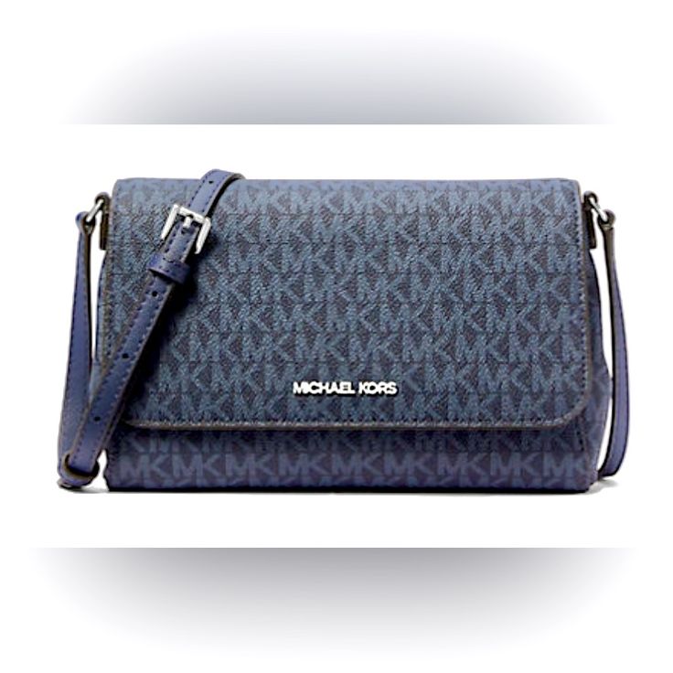 New With Tag 9”W X 5.75”H X 2.25”D Silver-Tone Hardware Logo Print Canvas, Navy Blue Exterior: Back Slip Pocket Interior: Polyester Lining, Front Slip Pocket Snap Fastening Dust Bag Not Included Blue Flap Bag With Detachable Strap, Blue Leather Flap Bag, Classic Blue Crossbody Flap Bag, Everyday Flap Bag With Logo, Classic Blue Flap Bag With Removable Pouch, Classic Blue Flap Bag For Daily Use, Elegant Blue Bag With Logo, Elegant Blue Bags With Logo, Blue Rectangular Shoulder Bag With Logo