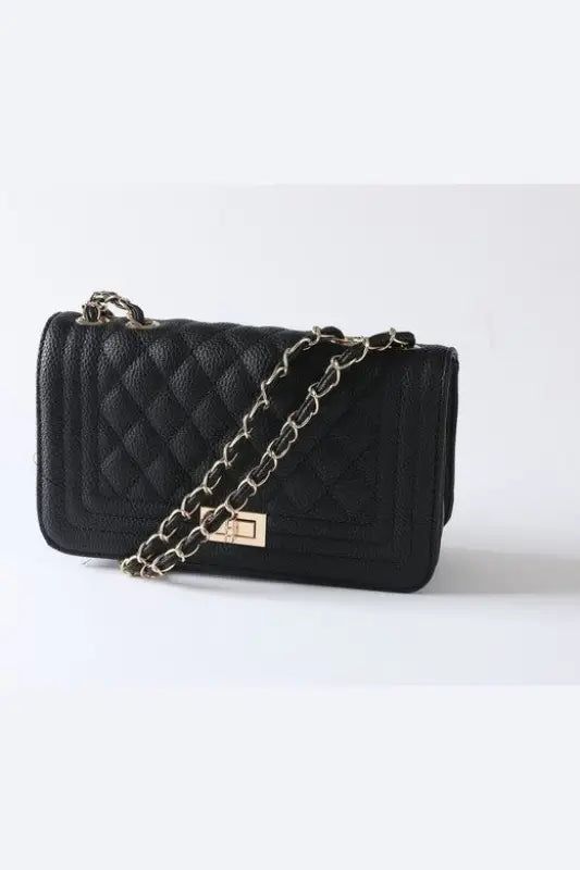 PU LEATHER QUILTED FASHION BAG - Black - Crossbody Bags Black Quilted Square Bag, Elegant Quilted Crossbody Bags, Chic Quilted Clutch Bag, Black Square Quilted Bag, Elegant Quilted Satchel Bag, Classic Quilted Bag For Daily Use, Elegant Tote Flap Bag With Chain Strap, Classic Square Bag With Chain Strap, Elegant Quilted Shoulder Bag For Travel