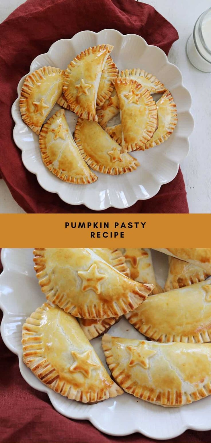 pumpkin pasty on a white plate with red napkin