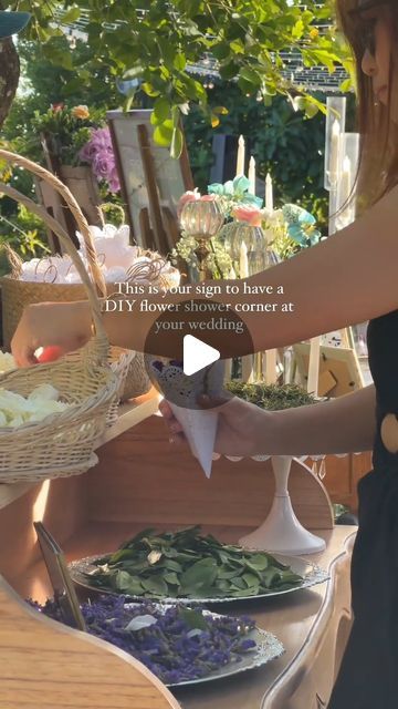 Hitched on Instagram: "How sweet is this idea?! 🎉 💐   A great way to get your guest involved in your big day before the ceremony starts! ✨   🎥 - @varawedding  [Video Description: Video shows a table, decorated with bowls of dried flowers, to be used as confetti for the end of the wedding ceremony. The text reads: 'This is your sign to have a DIY flower shower corner at your wedding']  #hitched #wedding #weddings # #weddingday #access" Diy Flower Confetti Wedding, Dried Flower Confetti Wedding, Confetti Ideas For Wedding, Diy Wedding Confetti, Flower Confetti Wedding, Confetti Bars, Confetti Table, Wedding Exit, Diy Confetti