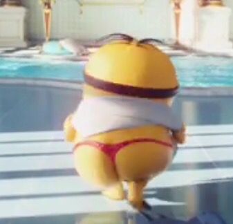 a cartoon character in a bathing suit standing on the edge of a swimming pool,