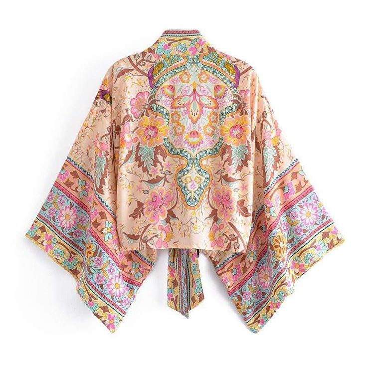 wickedafstore Alondra Kimono Short Kimono Robe, Boho Robes, Kimono Women, Boho Queen, Kimono Blouse, Floral Print Kimono, Kimono Vintage, Hippie Shirt, Chiffon Midi Dress