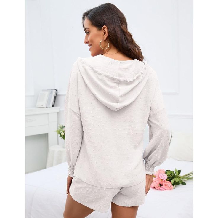 Elevate your loungewear game with the KOJOOIN Women's 2 Piece Sets, a perfect blend of comfort and style. This chic ensemble includes a hoodie shirt and drawstring shorts, both designed to provide a relaxed yet stylish fit for your casual days.

- **Material:** 100% Polyester for a soft and smooth feel
- **Color:** Available in White, Black, Pink, and more
- **Size:** Available in S (4-6), M (8-10), L (12-14), XL (16), 2XL (18-20)
- **Gender:** Female
- **Features:**
  - **Hoodie Shirt:** Adds a Comfy Sweats With Drawstring Hood For Leisure, Casual Hoodie With Drawstring For Leisure, Comfortable Relaxed Fit Sweatshirt With Drawstring, Comfortable Loungewear Sweatshirt With Drawstring Hood, Solid Sweatshirt With Drawstring Hood For Loungewear, Comfortable Relaxed Fit Drawstring Sweatshirt, Comfortable Drawstring Hood Sweatshirt For Loungewear, Solid Color Sweatshirt With Drawstring Hood For Loungewear, Cozy Hoodie For Loungewear With Relaxed Fit