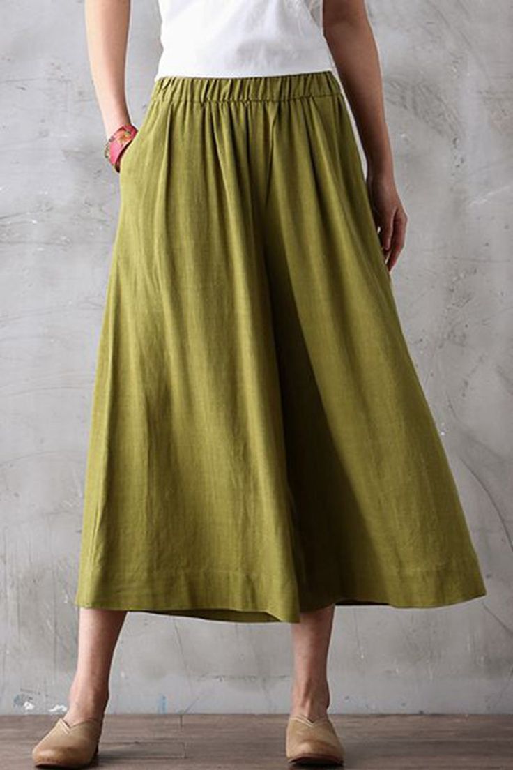 Fabric:                  Fabric has mo stretchSeason:                SummerPant Type:            Dress PantsPant Length:         LongColor:                    Green,White,Beige,BlackStyle:                     CasualMaterial:                Cotton and LinenFree Size:             Length: 79-83 cm, Waist:66-90 cm,Cuff:96 cm==========================================Please feel free to let me know if you have any other questions.Thanks Super Short Hair, Wide Leg Dress Pants, New Pant, Summer Pants, Type Of Pants, Cropped Trousers, Pair Of Pants, White Beige, Diy Clothes