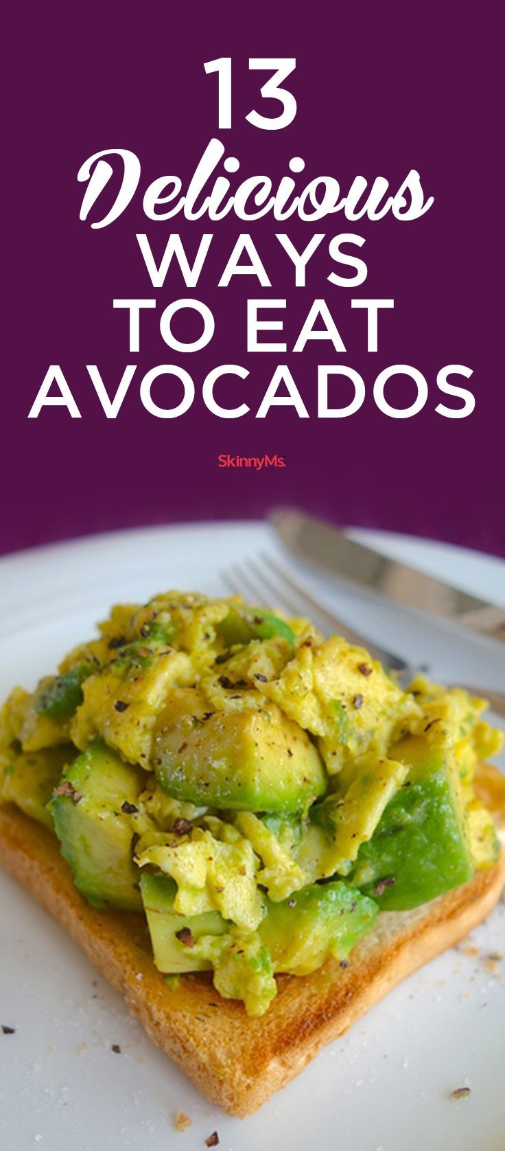 an avocado toast on a plate with the words 13 delicious ways to eat avocados