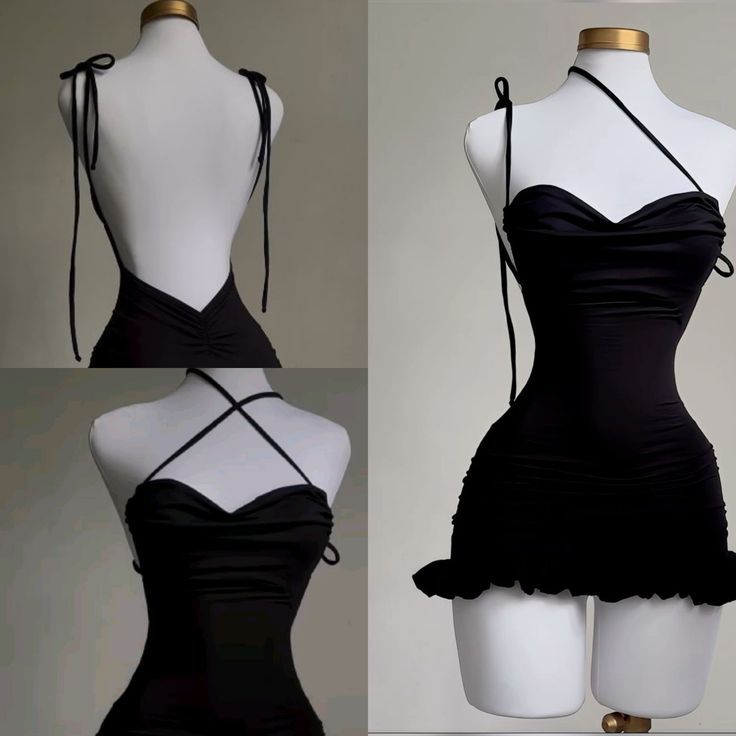 the dress is black and has ruffles on it