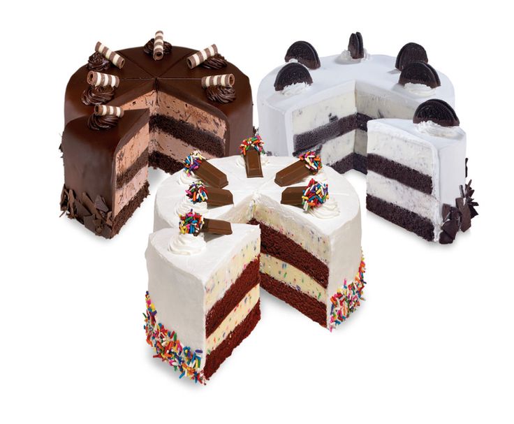 three different types of cake with one slice cut out