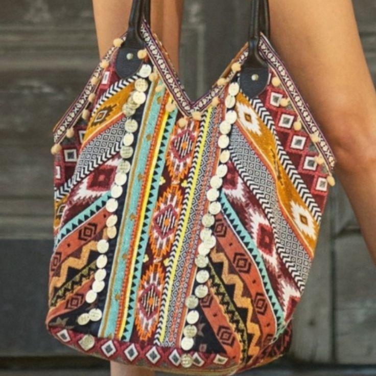 Nwt Macchia Di Ruggine Handmade Boho Aztec Bag. Beautiful Handmade Bag! Vibrant Colors, Gold Coins, Beaded, And Pom Pom Detail On An Aztec Design Shoulder Bag. Genuine Leather Handles. Multicolor Large Capacity Hobo Bag For Beach, Multicolor Hobo Tote Bag For Beach, Bohemian Multicolor Beach Bag With Handles, Bohemian Style Multicolor Shopping Bag, Bohemian Multicolor Pouch Beach Bag, Summer Multicolor Hobo Tote Bag, Multicolor Shoulder Bag With Removable Pouch For Beach, Multicolor Satchel Hobo Bag For Vacation, Bohemian Multicolor Shoulder Bag For Shopping