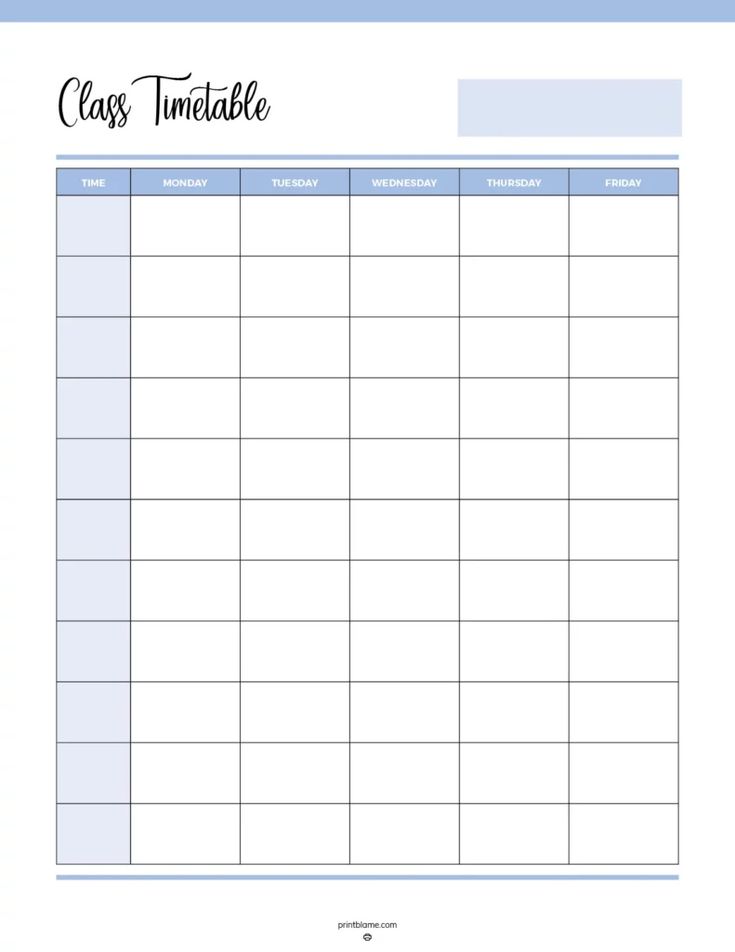 a printable class timetable for students