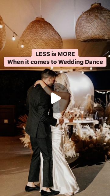 a man and woman are standing in front of a sign that says less is more when it comes to wedding dance