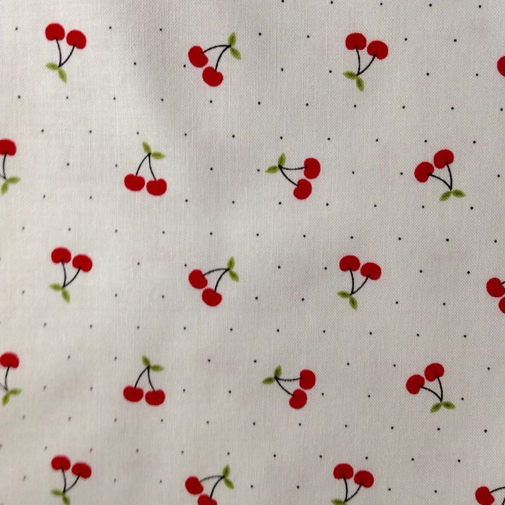 One Half Yard of fabric measuring approximately 43/44 inches wide. 100% cotton. Multiple orders will ship as one continuous piece of fabric. Small red cherries and green leaves are tossed among black pin dots on a white background. Red cherry bunches are about 1/2 inch long. Convo me if you have any Questions !! Cherry Aesthetics, Cherry Fabric, Cow Print Fabric, Puff Quilt, Cherry Pattern, Manic Pixie Dream Girl, Vintage Cherry, Cute Fabric, Big Little Reveal