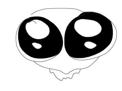 a black and white drawing of an odd looking object with two large round holes in the middle