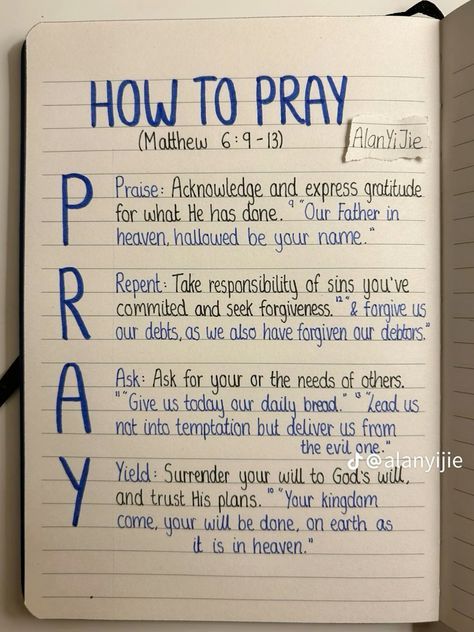 an open notebook with the words how to pray written on it