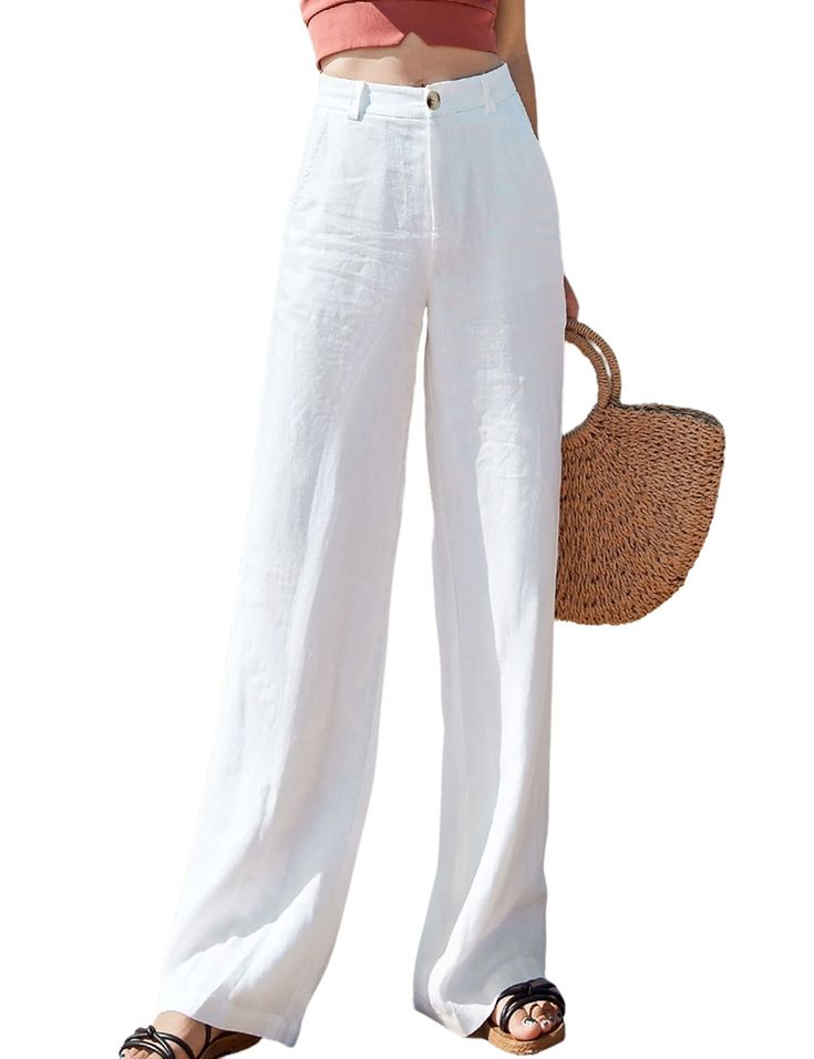 PRICES MAY VARY. Drape design, straight pattern Loose cool and excellent cut, comfy and stylish Fashion comfy solid high waist long pants, beach button down pants Suitable for any seasons date office school travel hiking and home Attention: The pants are more flowy drape and skin-friendly after washing, and the color may be slightly different due to the shooting light problem White Pants Women, High Waisted Dress Pants, High Waisted Wide Leg Pants, Warm Leggings, Flowy Pants, Long Trousers, Womens Casual, Straight Leg Trousers, Stylish Fashion