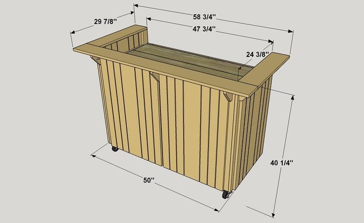 a wooden box with measurements for the sides