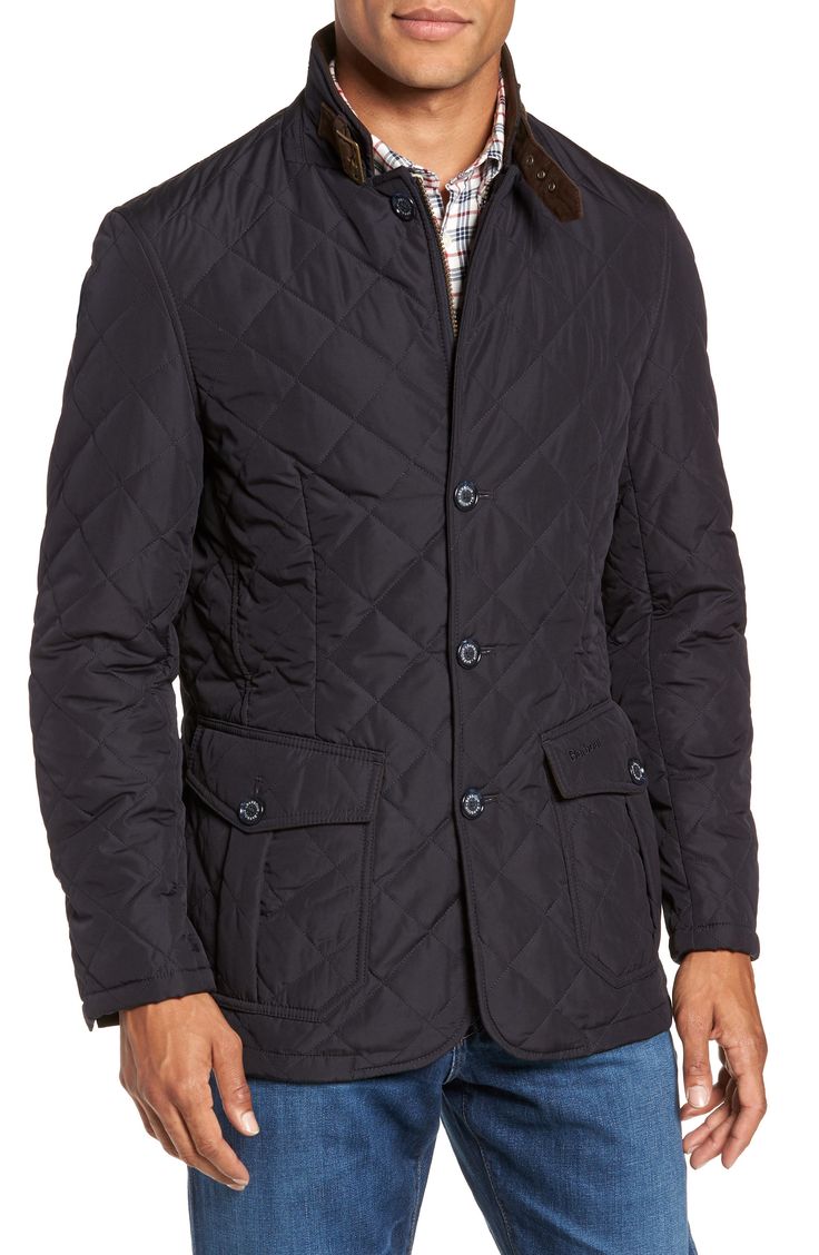 A belted collar refines a classic diamond-quilted jacket that's roomy enough for warm winter layering and stylish enough for the city. 30" length (size Medium) Hidden two-way zip closure with outer button placket Stand collar with buckle closure Long sleeves with three-button cuffs Front button-flap cargo pockets; interior chest pocket Lined 100% polyester Machine wash, dry flat Imported Winter Layering, Quilted Jacket, Button Placket, Stand Collar, Warm Winter, Chest Pocket, The City, Winter Jackets, Nordstrom