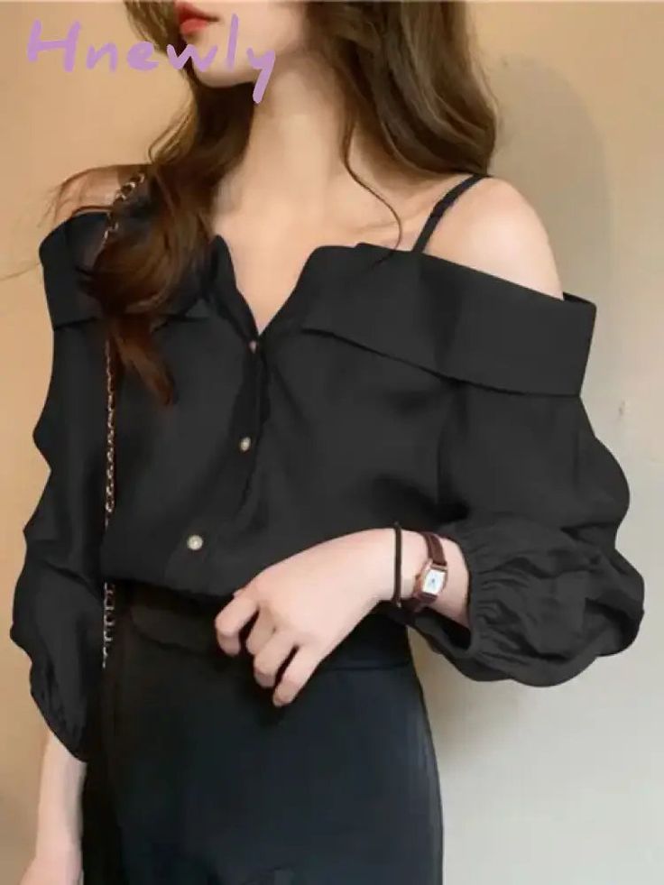 Hnewly Fashion Women Shirts Sexy Off Shoulder Blouse Summer Tops Casual Straps Button Long Sleeve