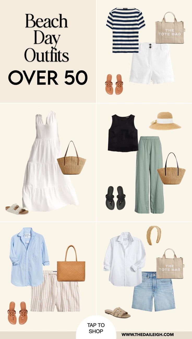 2024 Classic Summer Capsule Wardrobe for Women Over 50 — THE DAILEIGH #summeroutfit #summeroutfitdrawing #summeroutfitideas #summeroutfits #summeroutfits2024 #summeroutfitsforcollegegirl #summeroutfitswomen Pearshaped Fashion Plus Size, Summer Wardrobe Over 50, Beach Looks For Women Vacations, Beach Outfit Ideas Women, Day At The Beach Outfit, Classic Summer Capsule Wardrobe, Beach Travel Outfit, Womens Summer Outfits, Beach Outfits Women