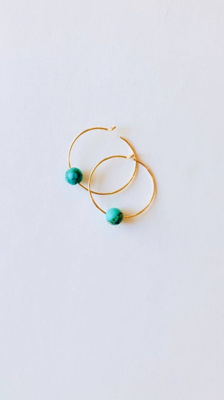 New! Gold filled beaded hoop earrings. Made with 14kt gold filled hoops (20mm, about an inch) and a  small 6mm turquoise beads.  Simple small hoop earrings and very lightweight earrings, great for spring/summer! ( See picture to reference size) Minimalist Hypoallergenic Turquoise Hoop Earrings, Minimalist Turquoise Hypoallergenic Hoop Earrings, Dainty Green Hoop Earrings, Dainty Green Round Hoop Earrings, Minimalist Hoop Earrings With Round Beads, Minimalist Turquoise Hoop Earrings For Gifts, Minimalist Turquoise Hoop Earrings As Gift, Turquoise Round Bead Earrings For Everyday, Turquoise Hoop Earrings With Round Beads