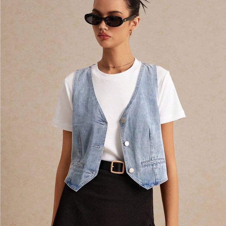 Super Cute And Stylish Ships In 5-10 Business Days Denim Vest Styling, Denim Vest Outfits For Women, Denim Waistcoat Outfit Woman, Denim Vest Outfit, Vest Outfits For Women, Rose Jacket, Vest Outfit, Jean Vest, Rose Blue