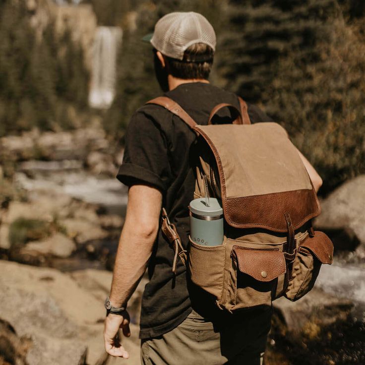 Campaign Waxed Canvas Leather Backpack-Bags > Backpack > Waxed Canvas-Smoke-Brown-Mission Mercantile Leather Goods Everyday Carry Bag, Waxed Canvas Backpack, Camo Backpack, Weekend Hiking, Canvas Backpack, Waxed Canvas, Everyday Carry, Bag Handle, Light Jacket