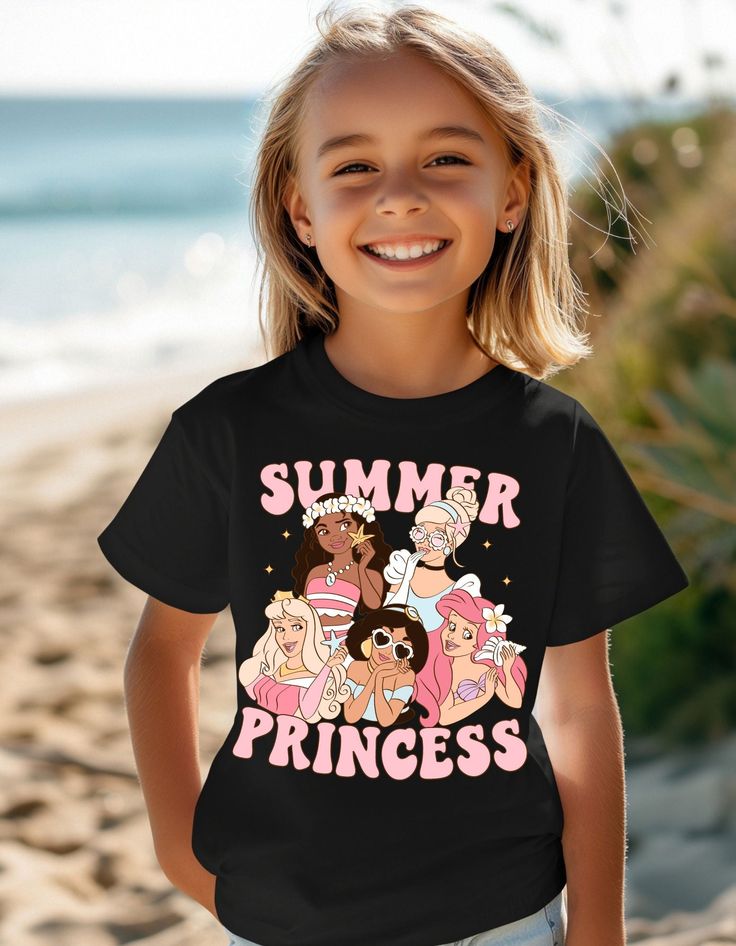 Let your little one rule the summer in style with our Enchanted Summer Princess Tee! This magical t-shirt features a sparkling crown and whimsical fairy tale design, perfect for your mini royalty. Crafted from soft, breathable cotton, it's ideal for keeping cool during all her summer adventures. Whether she's off to a playdate or exploring her kingdom in the backyard, this tee will make her feel like a true princess. Available in a variety of vibrant colors and sizes. Make her summer enchanting with the Enchanted Summer Princess Tee! Disney Character Print Summer T-shirt, Disney Summer Cartoon Print T-shirt, Disney Crew Neck T-shirt For Summer, Summer Disney T-shirt With Letter Print, Disney Summer T-shirt With Letter Print, Disney Letter Print T-shirt For Summer, Summer Disney Cotton T-shirt, Pink Disney Tops For Summer, Disney Cartoon Print Summer T-shirt