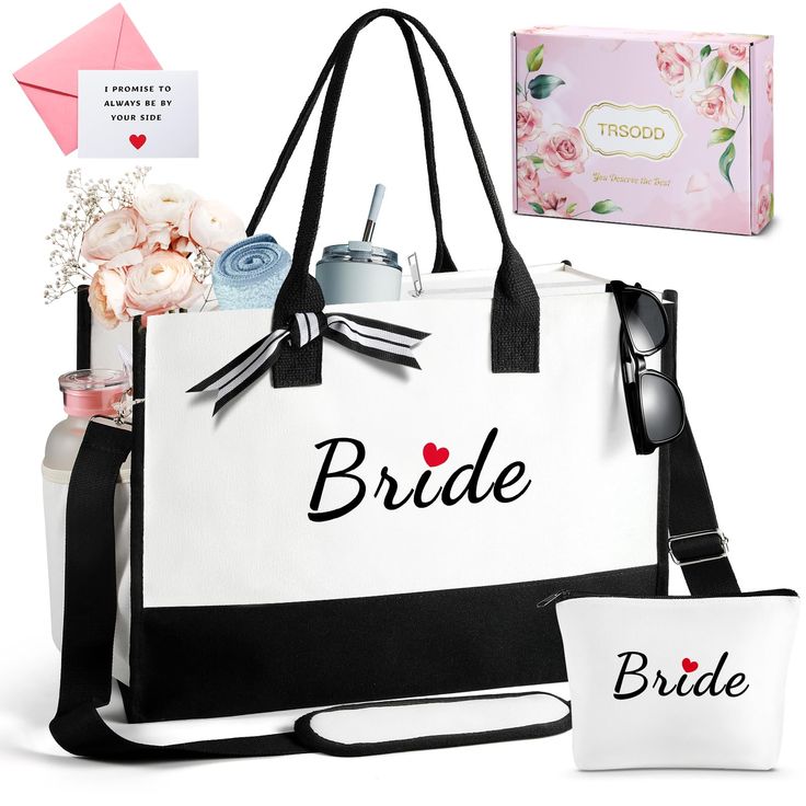 the bride tote bag is next to its matching pouch