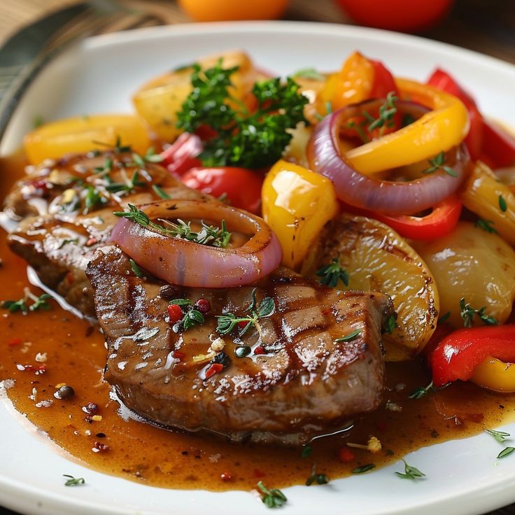 a white plate topped with meat and veggies