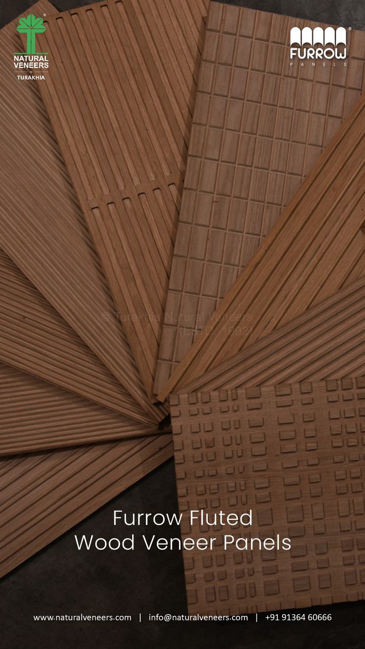 Furrow Fluted Panels, Anigre Veneers Fluted Wood Furniture, Wood Veneer Panels, Veneer Paneling Design, Wood Veneer Wallpaper, Veneer Groove Pattern, Wooden Veneer Texture, Veneer Texture Modern, Veneer Wall Panelling Design, Wooden Fluted Panel