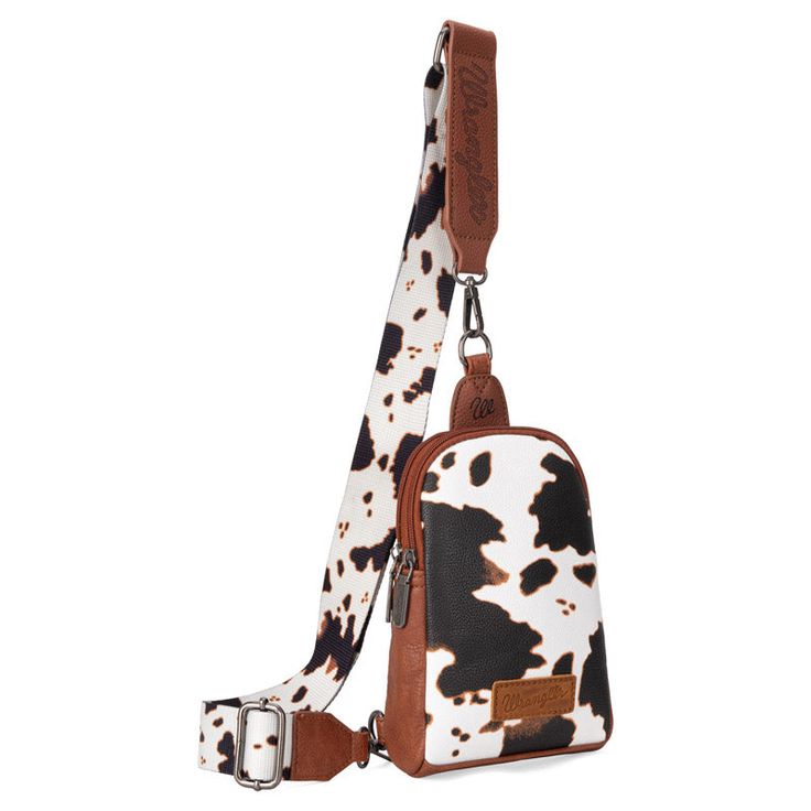 Made of synthetic leather Cow print pattern Dual-zippered compartment Inside of the bag includes a pocket and 3 card slots A zippered pocket on the back Detachable and adjustable crossbody strap included 6"（L）x 1.8"（W）x 8"(D) (Drop 24") Interior Capacity: Small Cow Print Bag, Ranch Furniture, Job Clothes, Chocolate Leather, Cow Pattern, Aztec Pattern, Small Crossbody, Small Crossbody Bag, Chest Bag