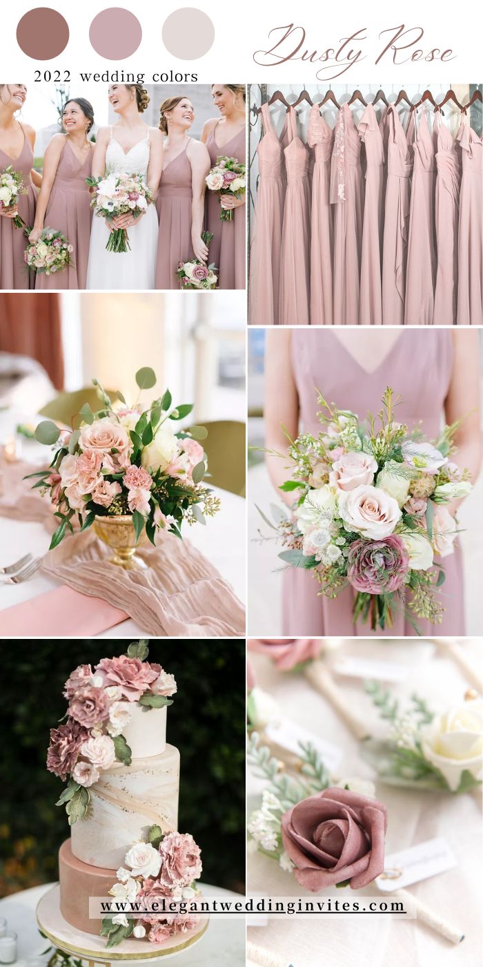 a collage of different wedding colors and bridesmaid's bouquets in shades of pink