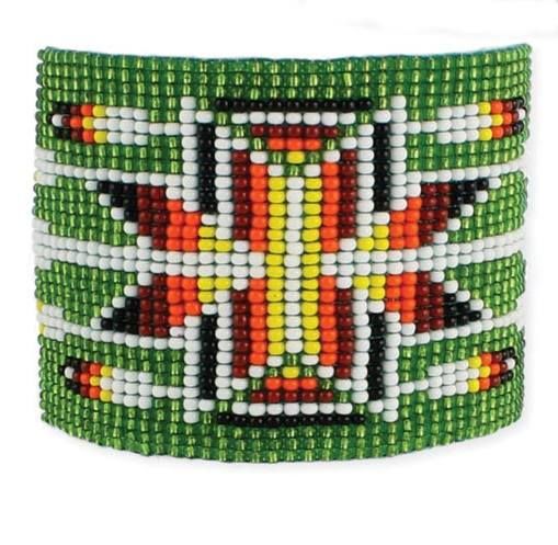 Green Wide woven beaded bracelet Southwestern Green Beaded Bracelets With Round Beads, Southwestern Green Round Beaded Bracelets, Southwestern Green Hand-strung Beaded Bracelets, Woven Bead Bracelet, Bead Woven Bracelet, Beads Colors, Mountain Jewelry, Bead Bar, Southwest Design