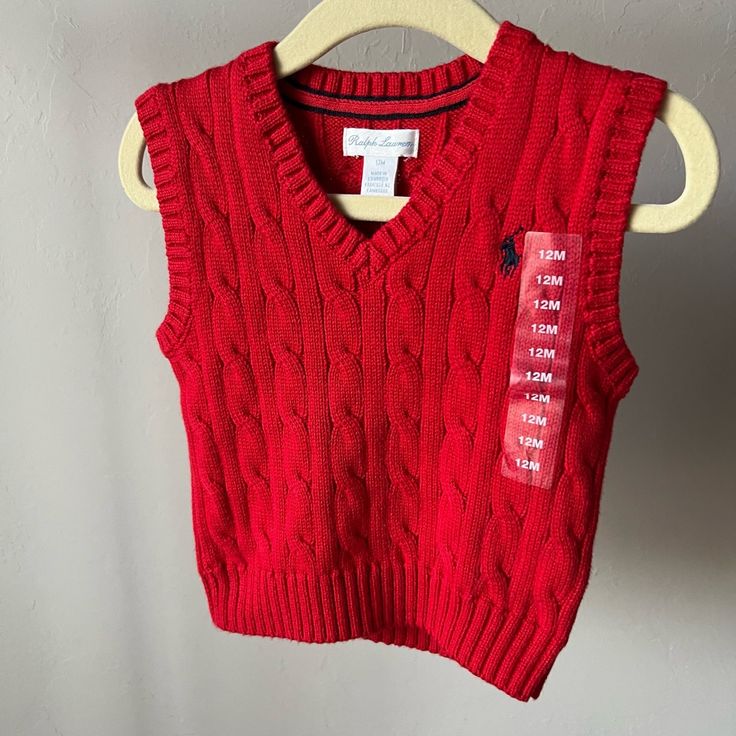 Nwt Ralph Lauren 12m Red Sweater Vest Red Cotton Casual Sweater Vest, Red Cotton Sweater Vest For Fall, Casual Red Cotton Sweater Vest, Ralph Lauren Cotton Winter Tops, Fitted Red Ralph Lauren Tops, Red Fitted Ralph Lauren Tops, Red Sweater Vest, Red Sweater, Ralph Lauren Shirt