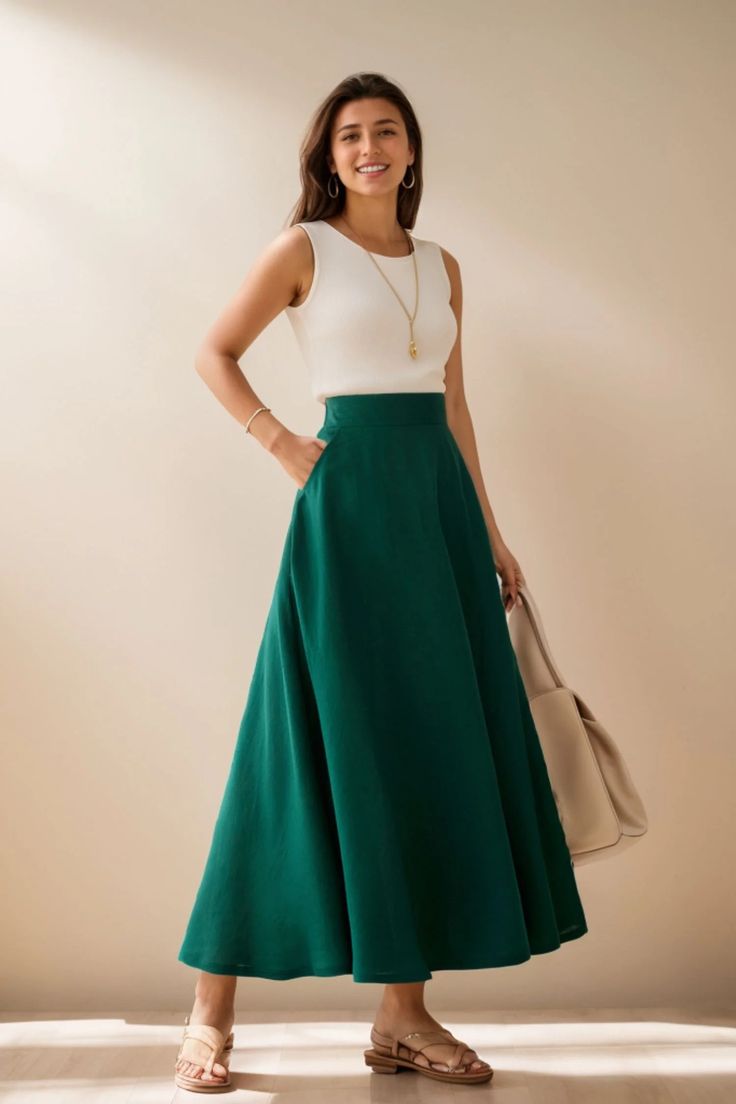 Green Linen Maxi Skirt with pockets 4977 – XiaoLizi Chic Green A-line Maxi Skirt, Green Flared Skirt With Elastic Waistband, Green Full Lined Maxi Skirt, Green Full Maxi Skirt With Lining, Green Flared Maxi Skirt Lined, Green Wide-leg Lined Maxi Skirt, Green Flared Maxi Skirt With Lining, Green Wide Leg Lined Maxi Skirt, Elegant Green Skirted Bottoms